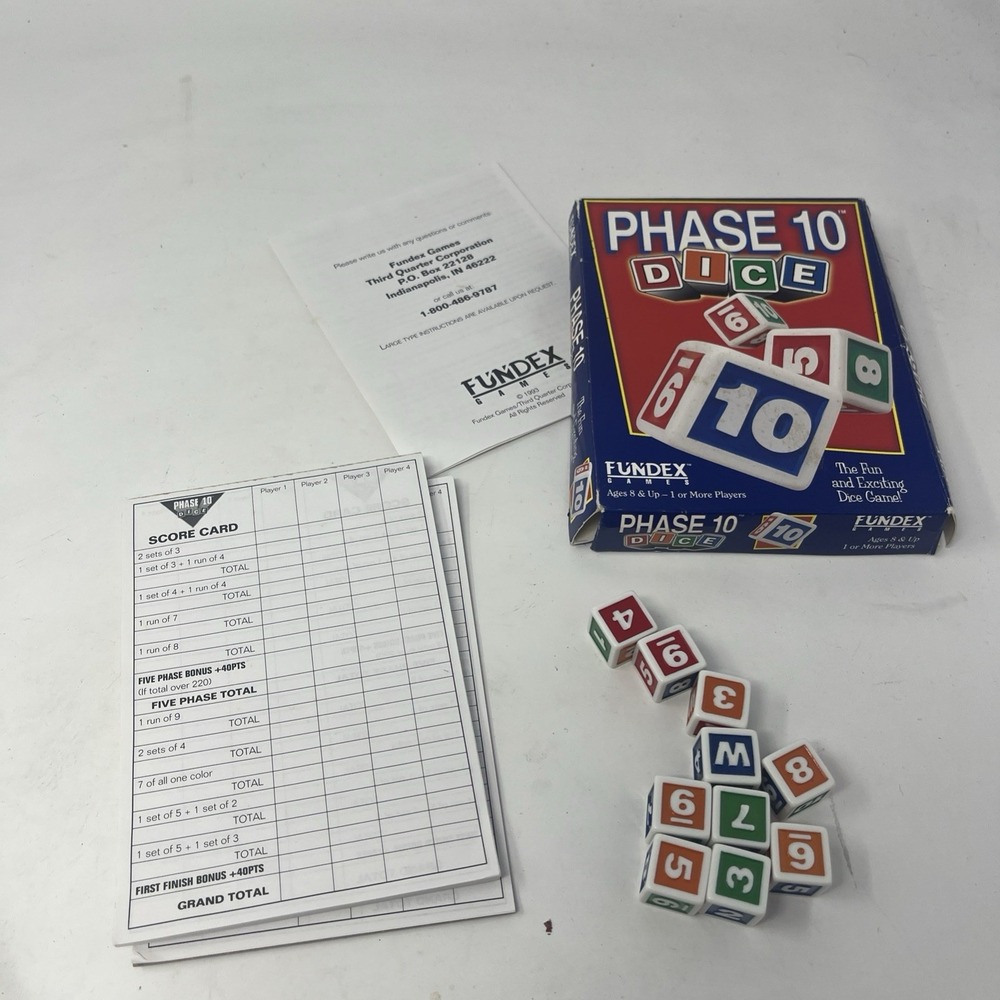 Fundex Phase 10 Dice Game in Box 1998 Vintage